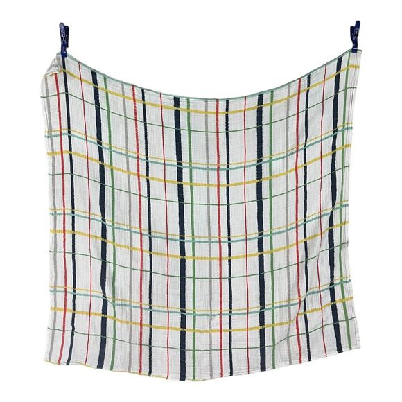 Little Unicorn Multicolor Plaid Cotton Muslin Swaddle Baby Blanket Yellow Blue - Picture 3 of 5